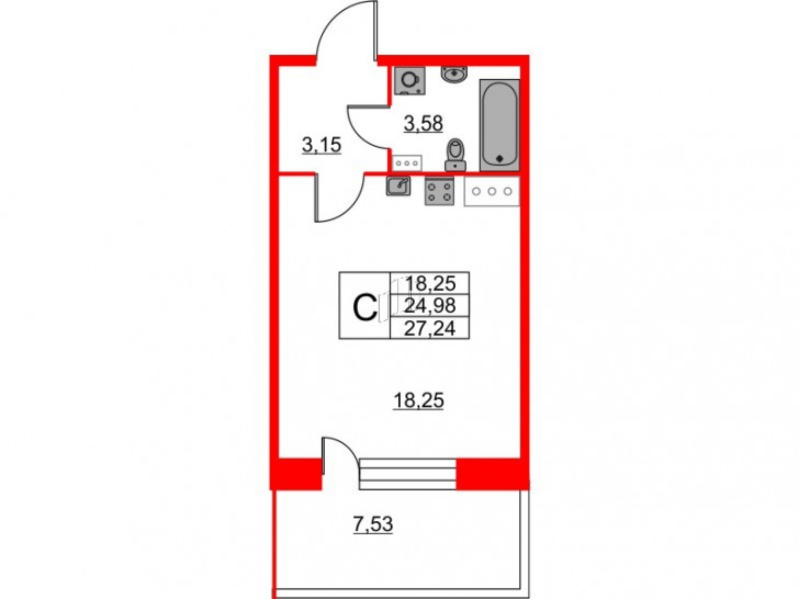 Студия 27.24 м²