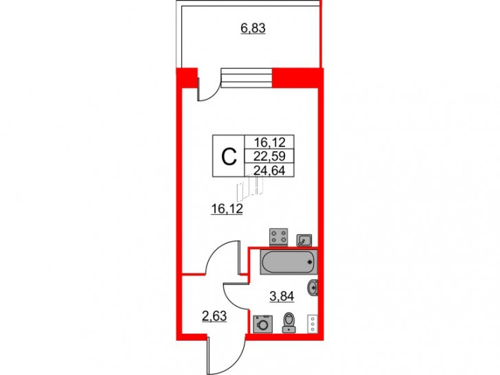 Студия 24.64 м²
