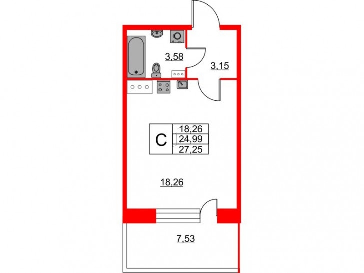 Студия 27.25 м²