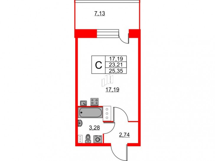 Студия 25.35 м²