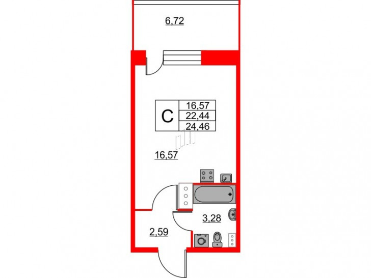 Студия 24.46 м²