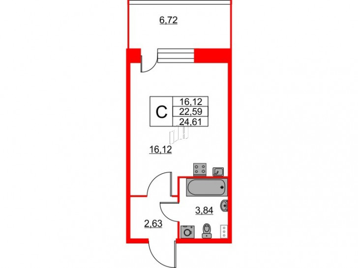 Студия 24.61 м²