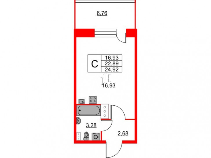 Студия 24.92 м²