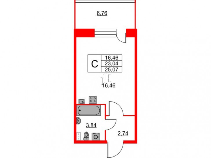 Студия 25.07 м²