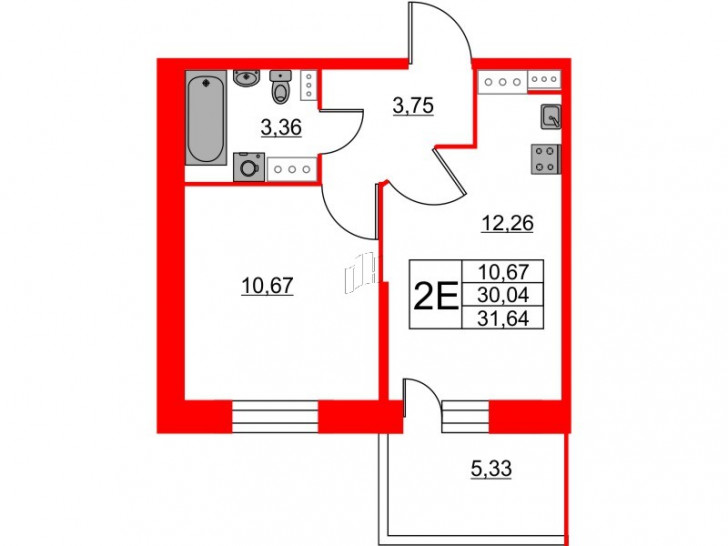 Однокомнатная квартира 31.64 м²