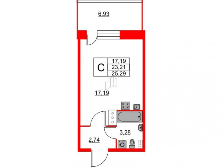 Студия 25.29 м²
